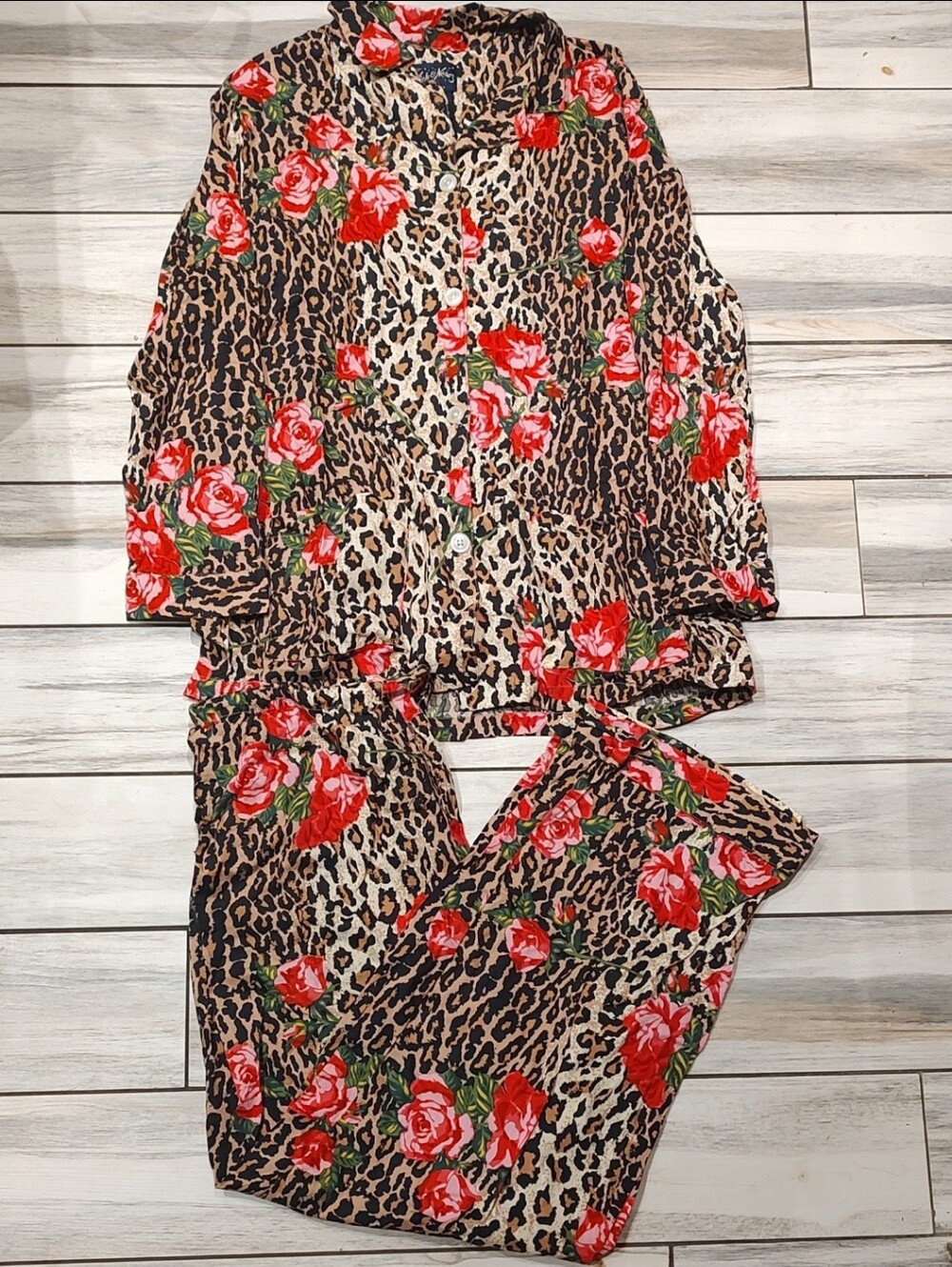 Leopard Print And Red Rose Pajama Set